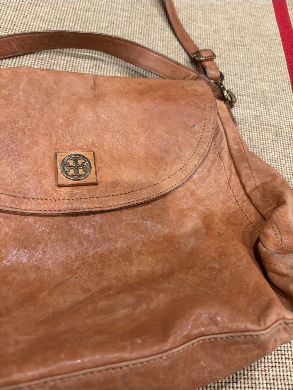 Tory Burch Designer Foldover Convertible Flap Crossbody Purse Leather Bag